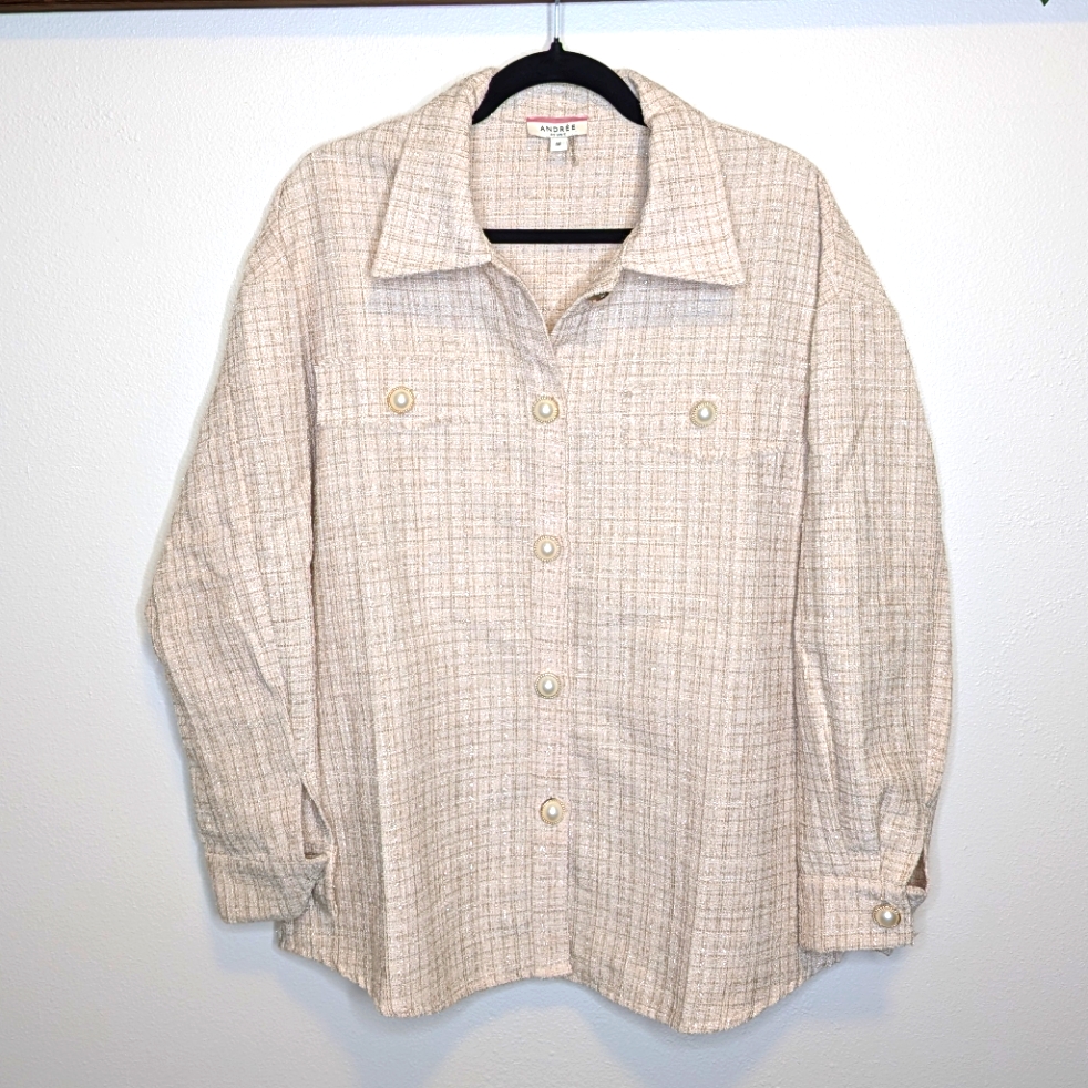 Medium Andree By Unit Tan Shimmer Tweed Pearl Shacket